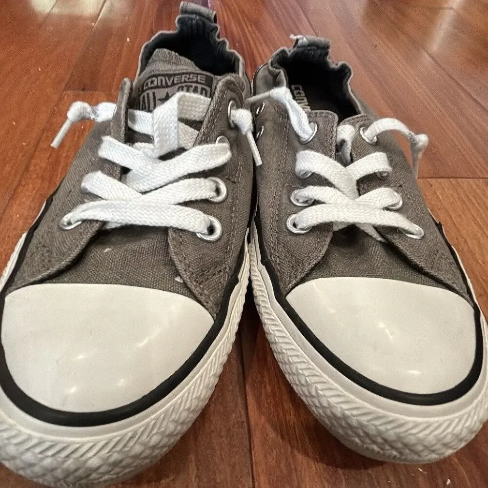 Converse All Star Gray/White Solid Low Top Canvas Lace-Up Sneakers Women Sz 10